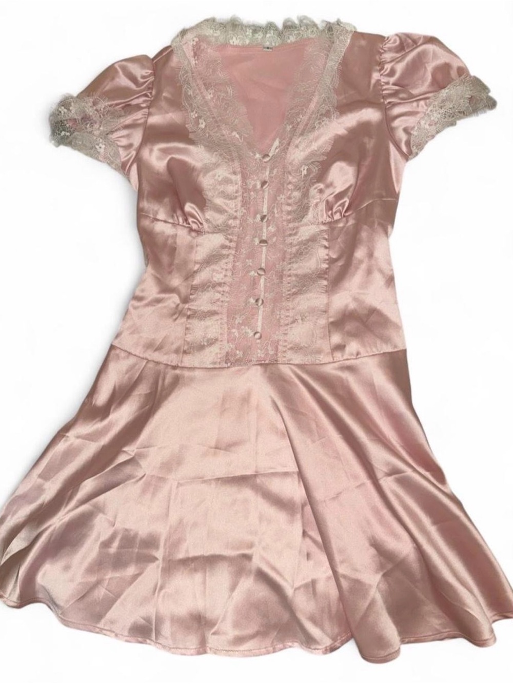 Pink satin lace dress with button-up mini dress